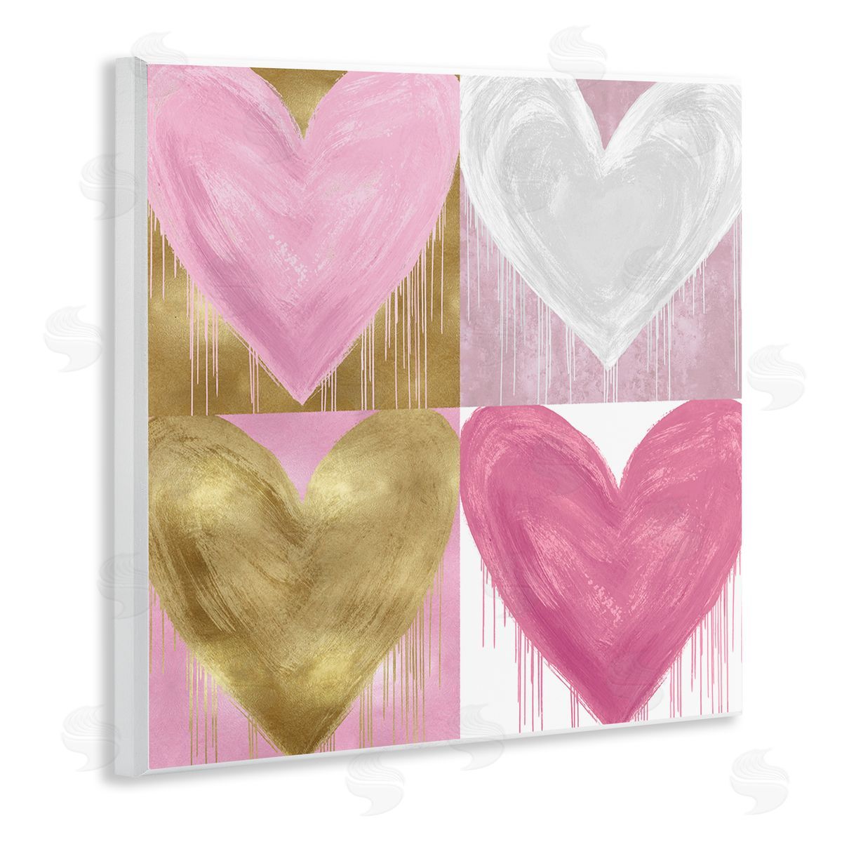 Pink & Gold Glam Hearts Wood Plaque Wall Art, Home Decor by Lindsay Rodgers