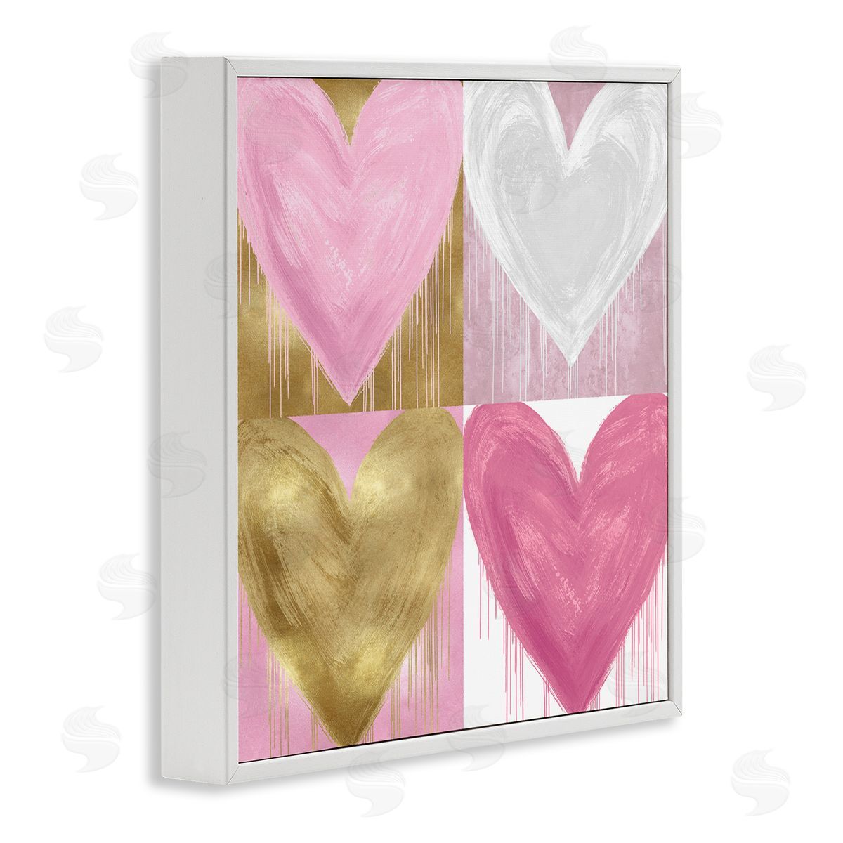 Pink & Gold Glam Hearts White Frame Print Wall Art, Home Decor by Lindsay Rodgers