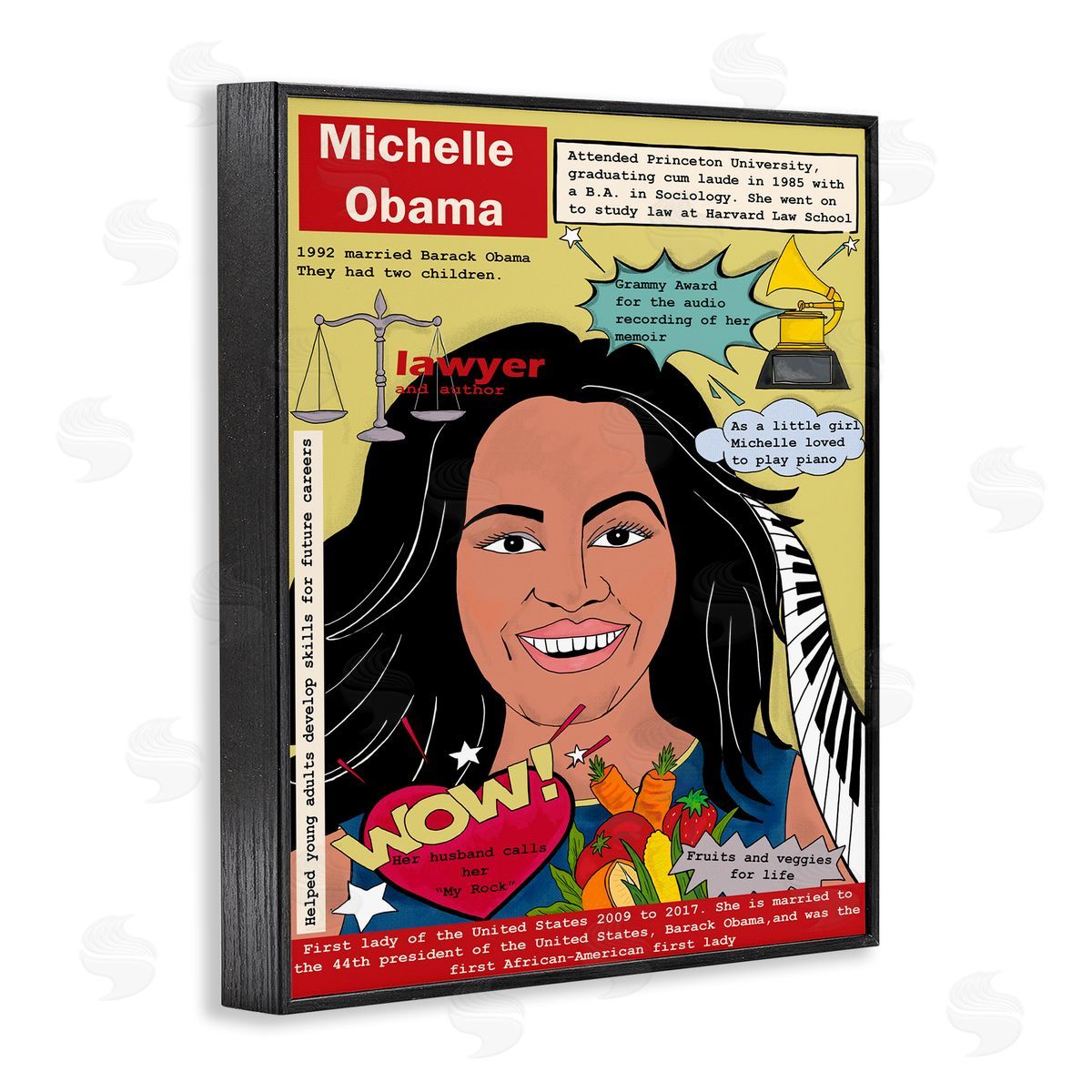 Michelle Obama Magazine Illustration Black Frame Print Wall Art, Home Decor by Sangita Bachelet
