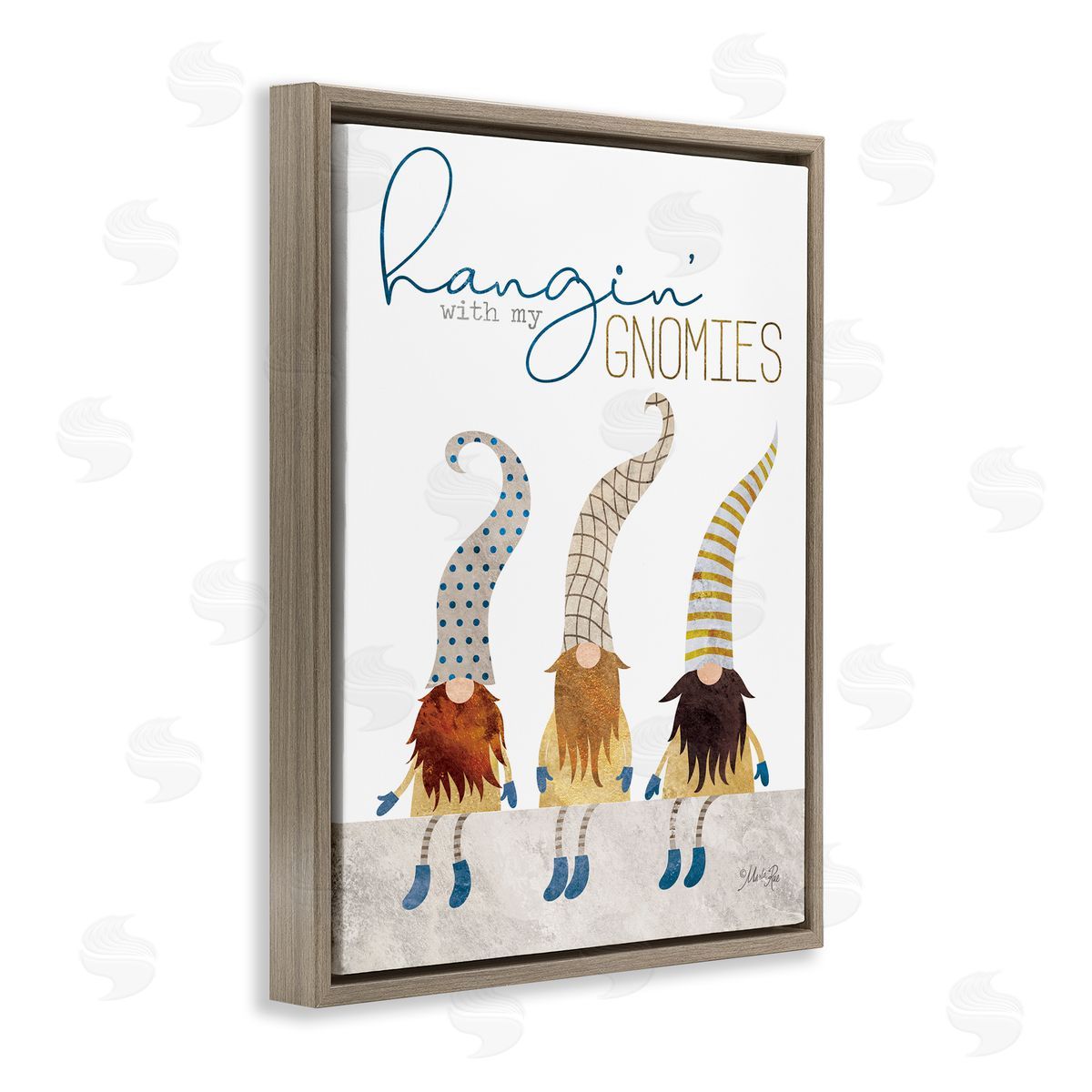 Hanging with my Gnomies Brown Floating Frame Canvas Wall Art, Home Decor by Marla Rae
