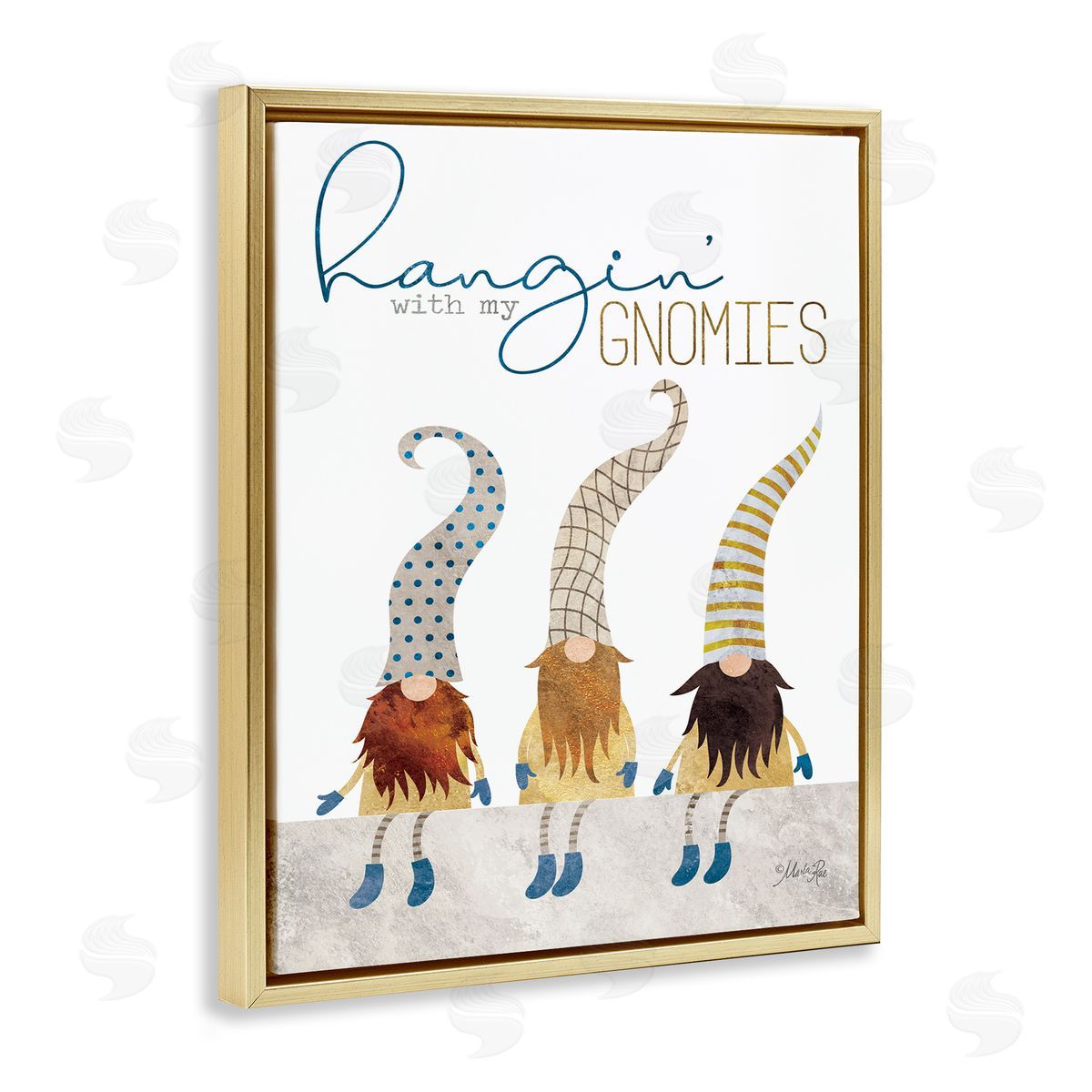 Hanging with my Gnomies Gold Floating Frame Canvas Wall Art, Home Decor by Marla Rae
