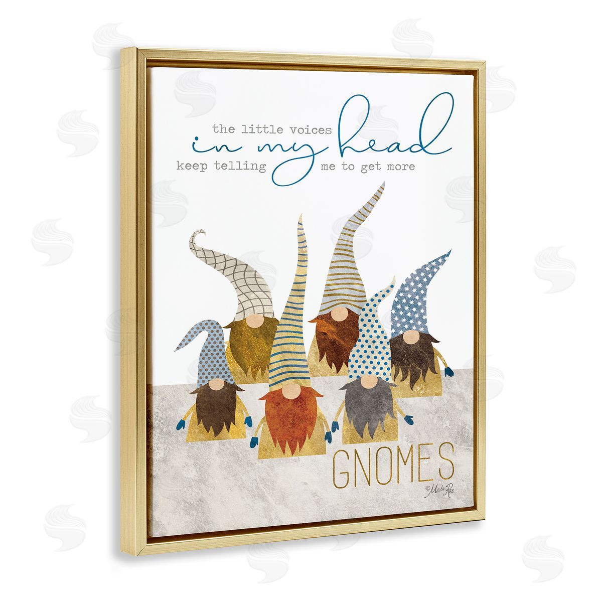 Voices Inside My Head Gnomes Gold Floating Frame Canvas Wall Art, Home Decor by Marla Rae