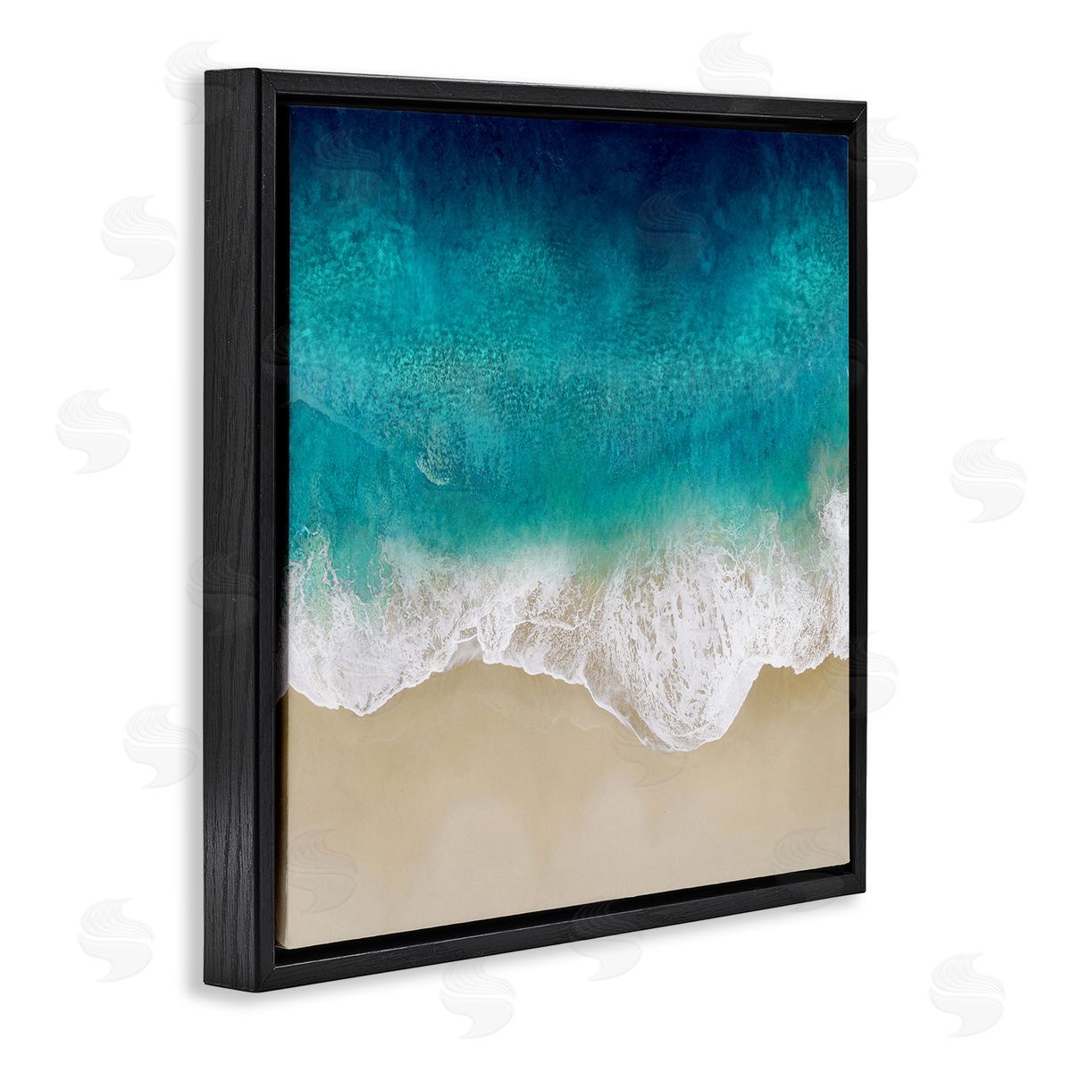 Aerial Tropical Blue Tide Black Floating Frame Canvas Wall Art, Home Decor by Maggie Olsen