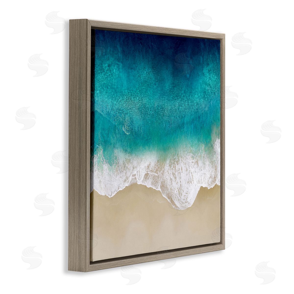Aerial Tropical Blue Tide Brown Floating Frame Canvas Wall Art, Home Decor by Maggie Olsen