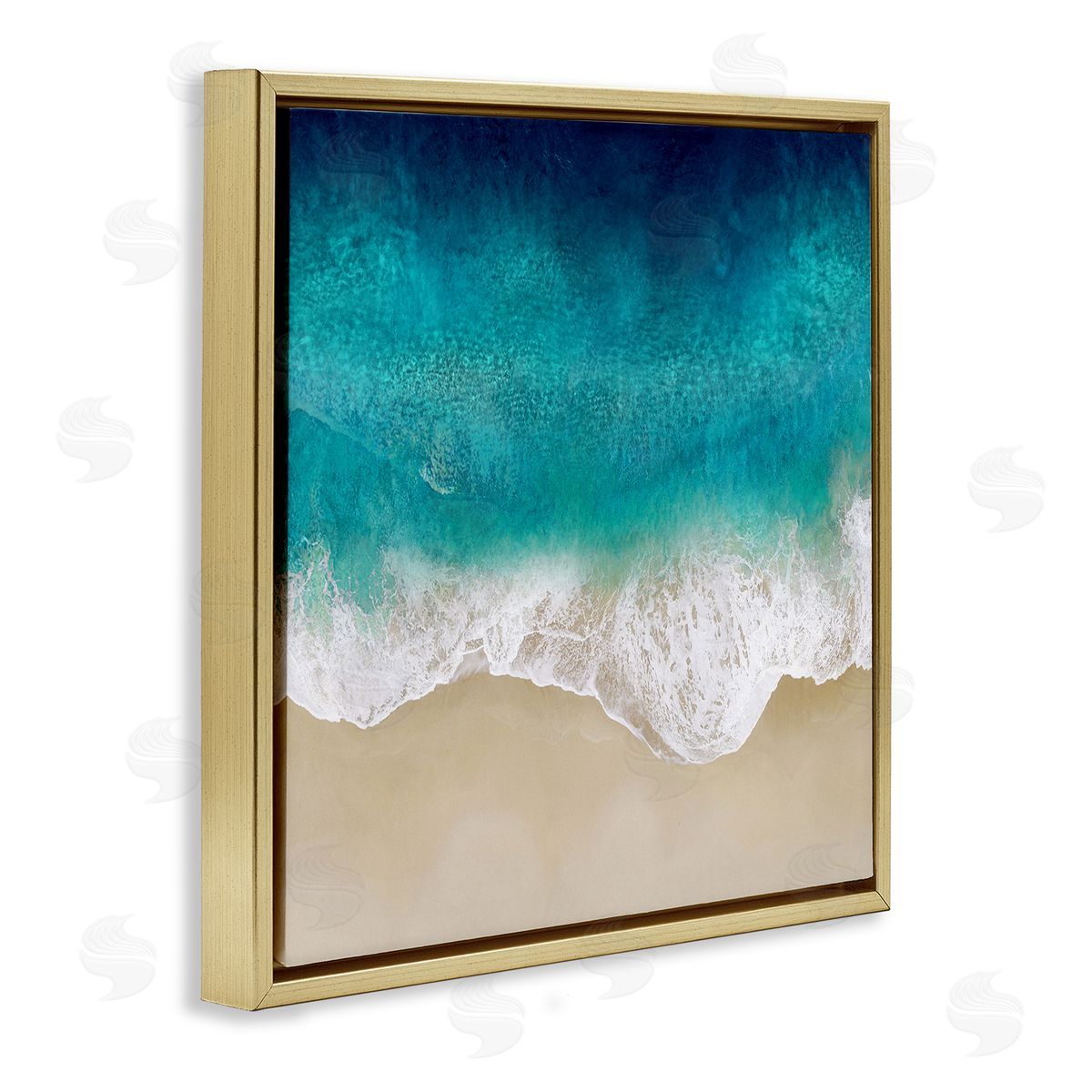 Aerial Tropical Blue Tide Gold Floating Frame Canvas Wall Art, Home Decor by Maggie Olsen