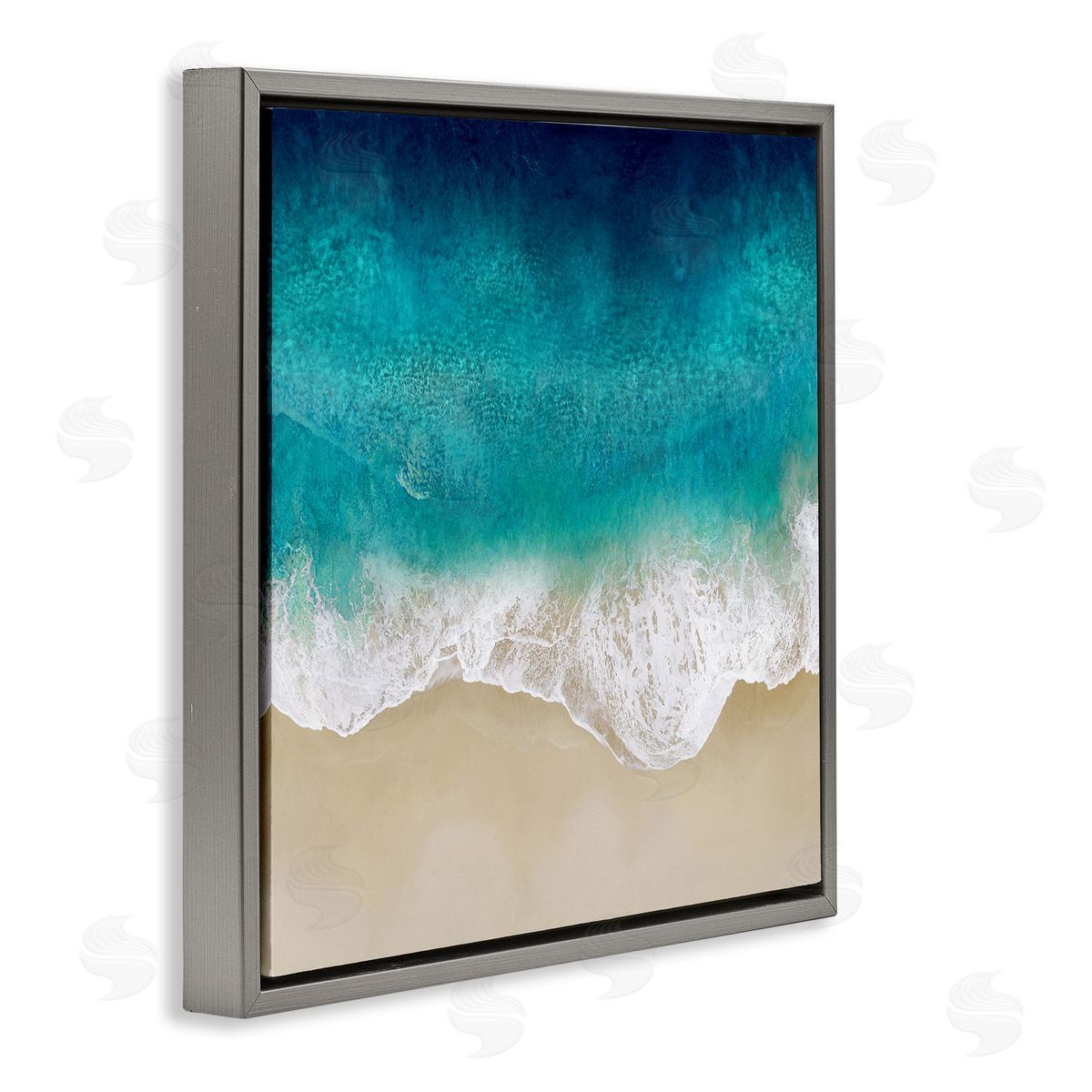 Aerial Tropical Blue Tide Grey Floating Frame Canvas Wall Art, Home Decor by Maggie Olsen