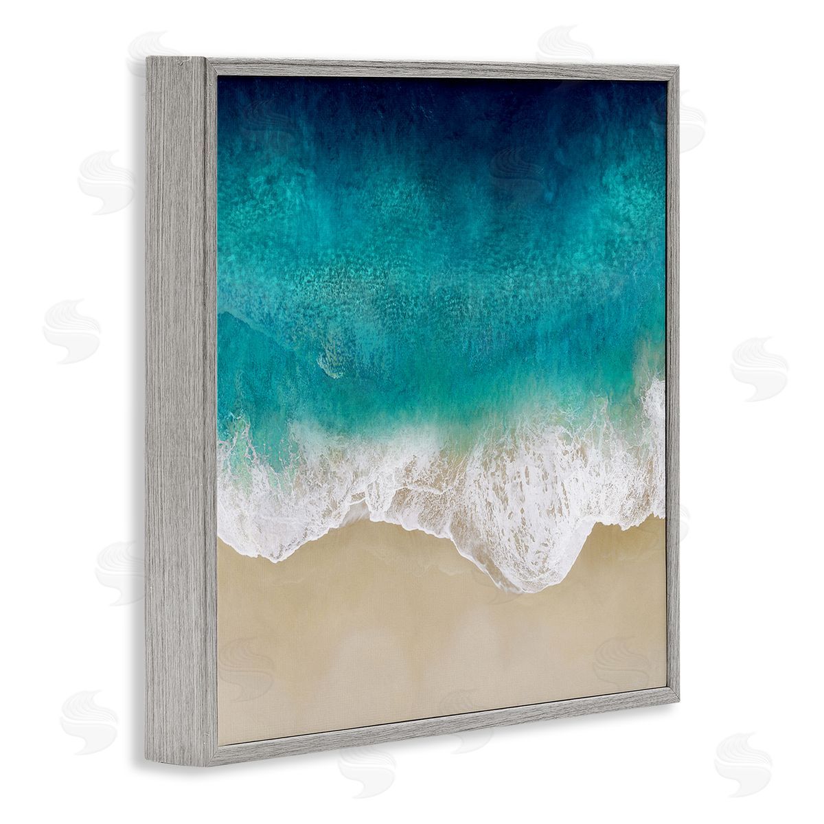 Aerial Tropical Blue Tide Grey Frame Print Wall Art, Home Decor by Maggie Olsen