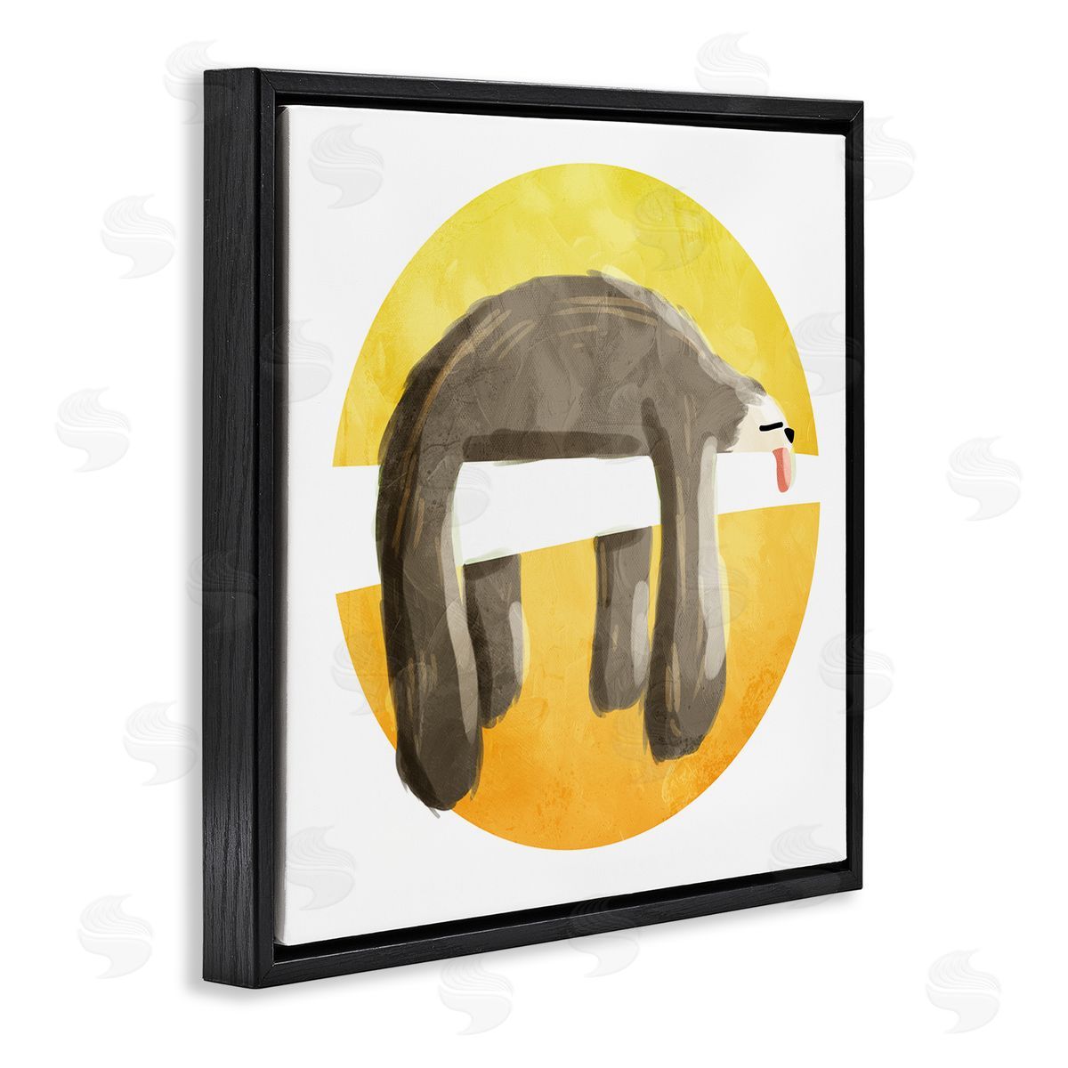 Sleeping Tree Sloth Yellow Black Floating Frame Canvas Wall Art, Home Decor by Milli Villa