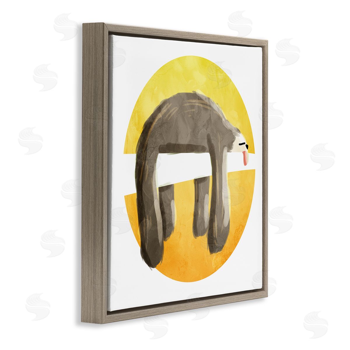Sleeping Tree Sloth Yellow Brown Floating Frame Canvas Wall Art, Home Decor by Milli Villa