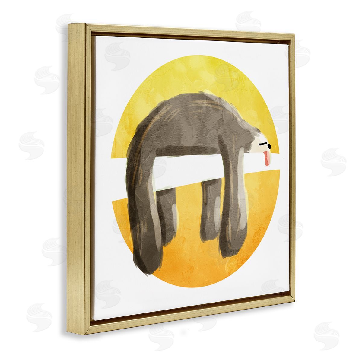 Sleeping Tree Sloth Yellow Gold Floating Frame Canvas Wall Art, Home Decor by Milli Villa