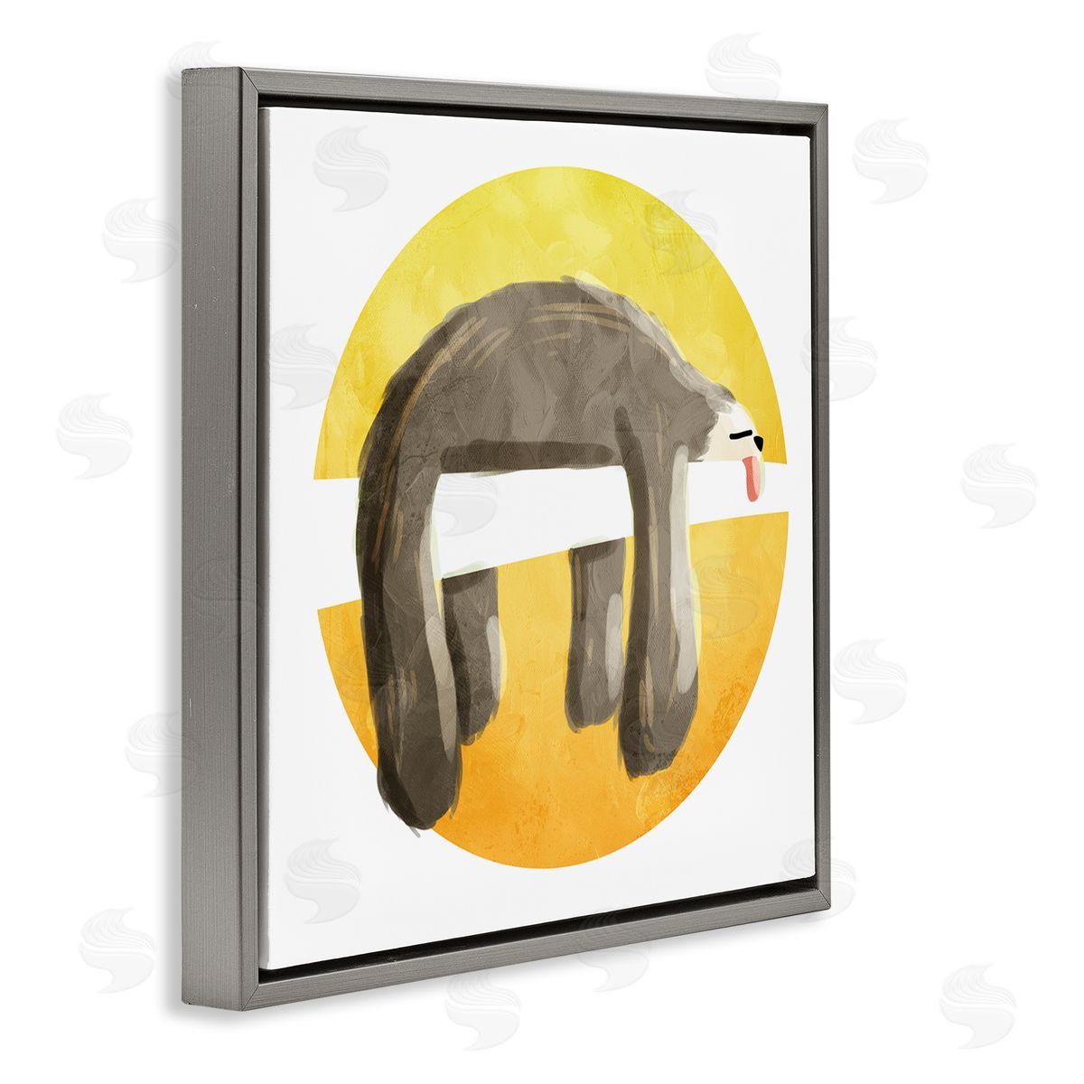Sleeping Tree Sloth Yellow Grey Floating Frame Canvas Wall Art, Home Decor by Milli Villa