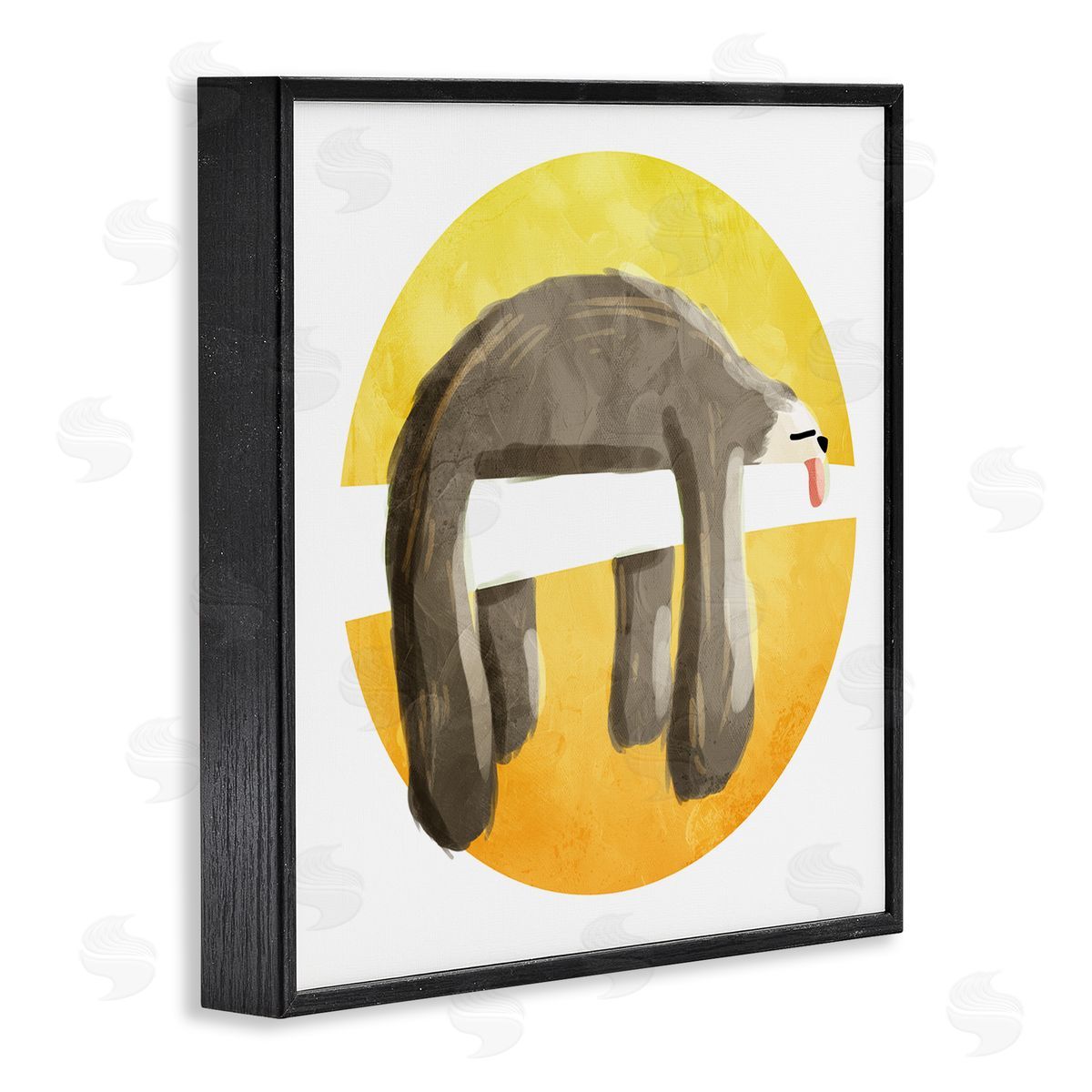 Sleeping Tree Sloth Yellow Black Frame Print Wall Art, Home Decor by Milli Villa