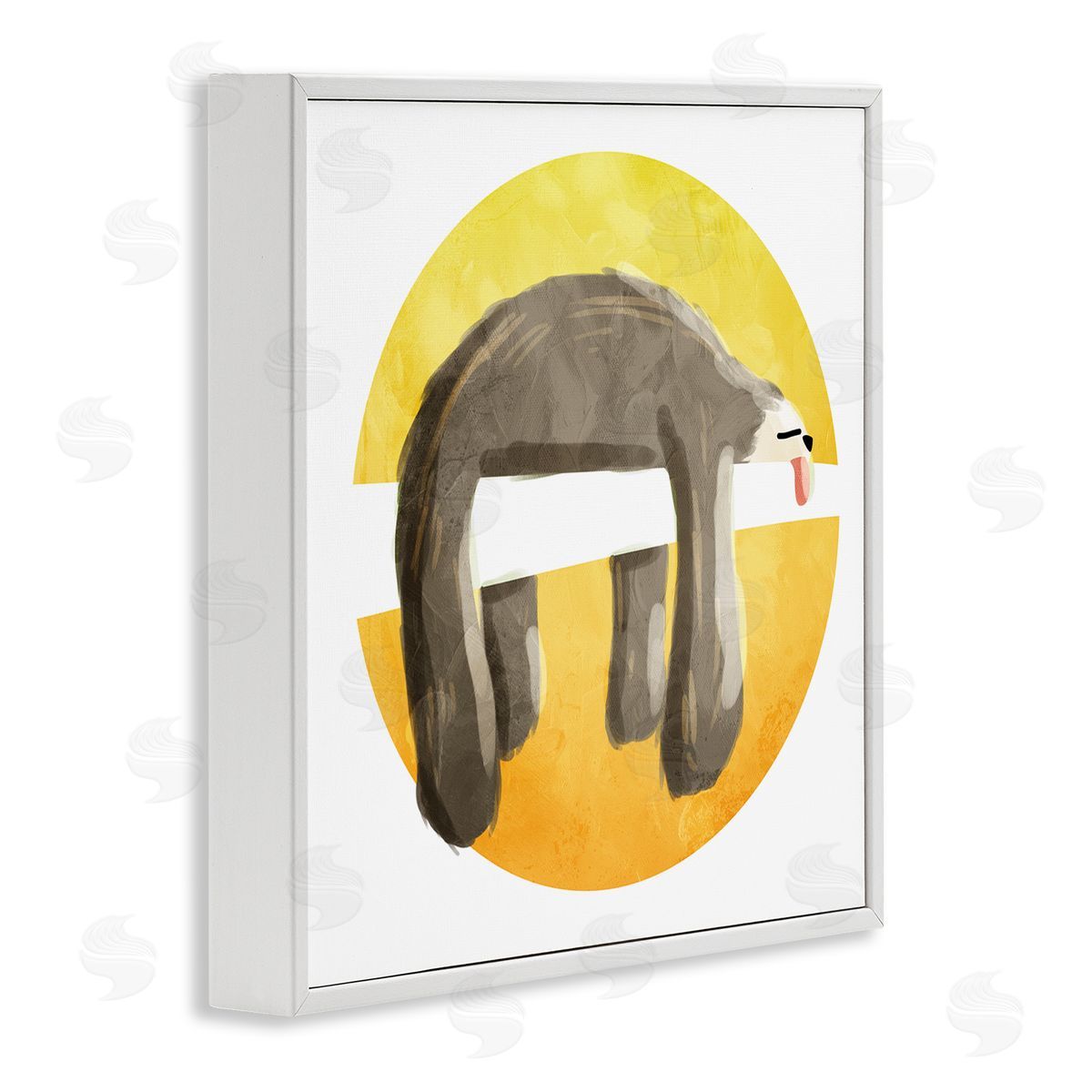 Sleeping Tree Sloth Yellow White Frame Print Wall Art, Home Decor by Milli Villa