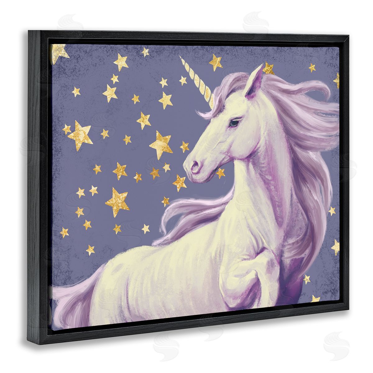 Purple Unicorn in Starry Sky Black Floating Frame Canvas Wall Art, Home Decor by Ziwei Li