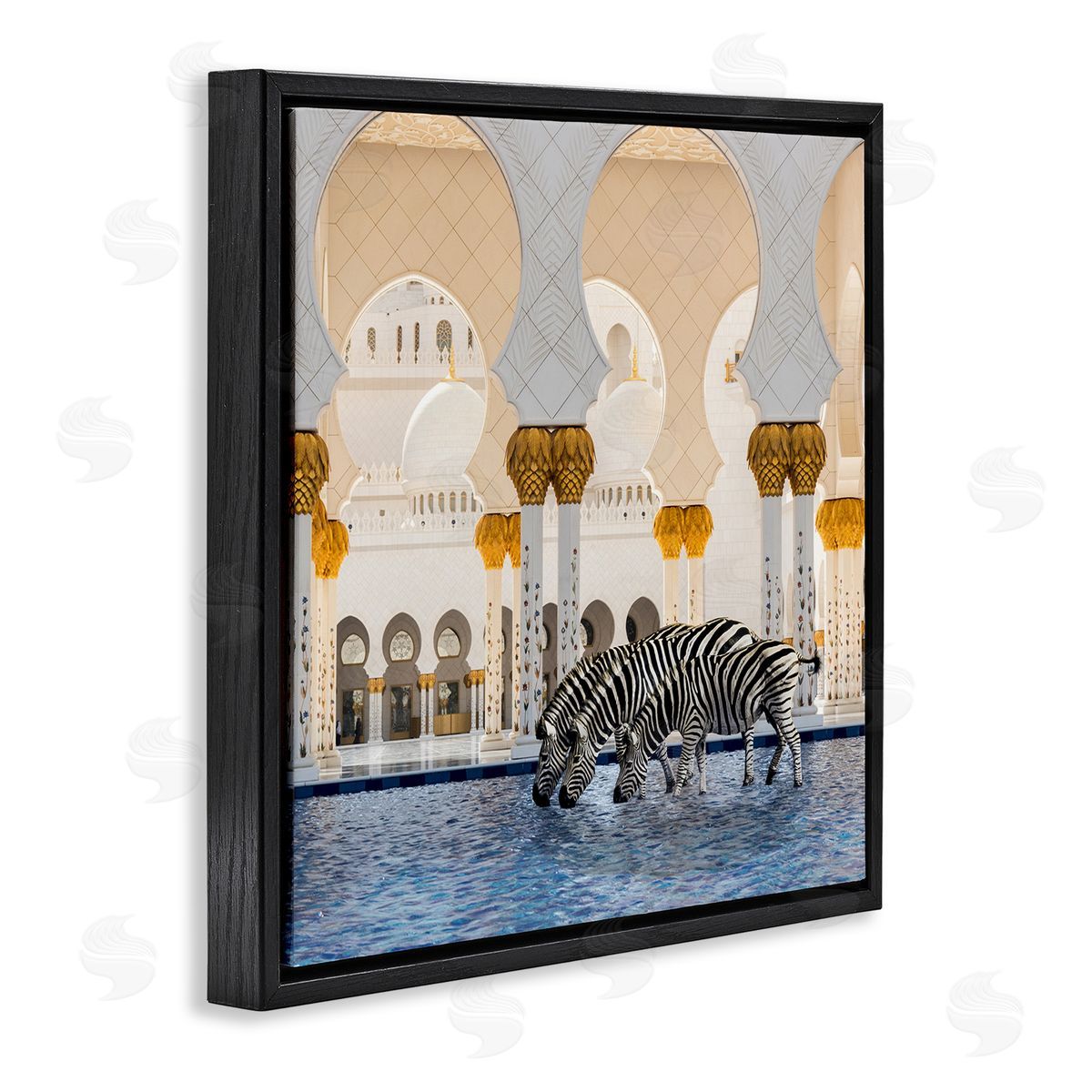 Zebras in Arabesque Arch Black Floating Frame Canvas Wall Art, Home Decor by Ziwei Li