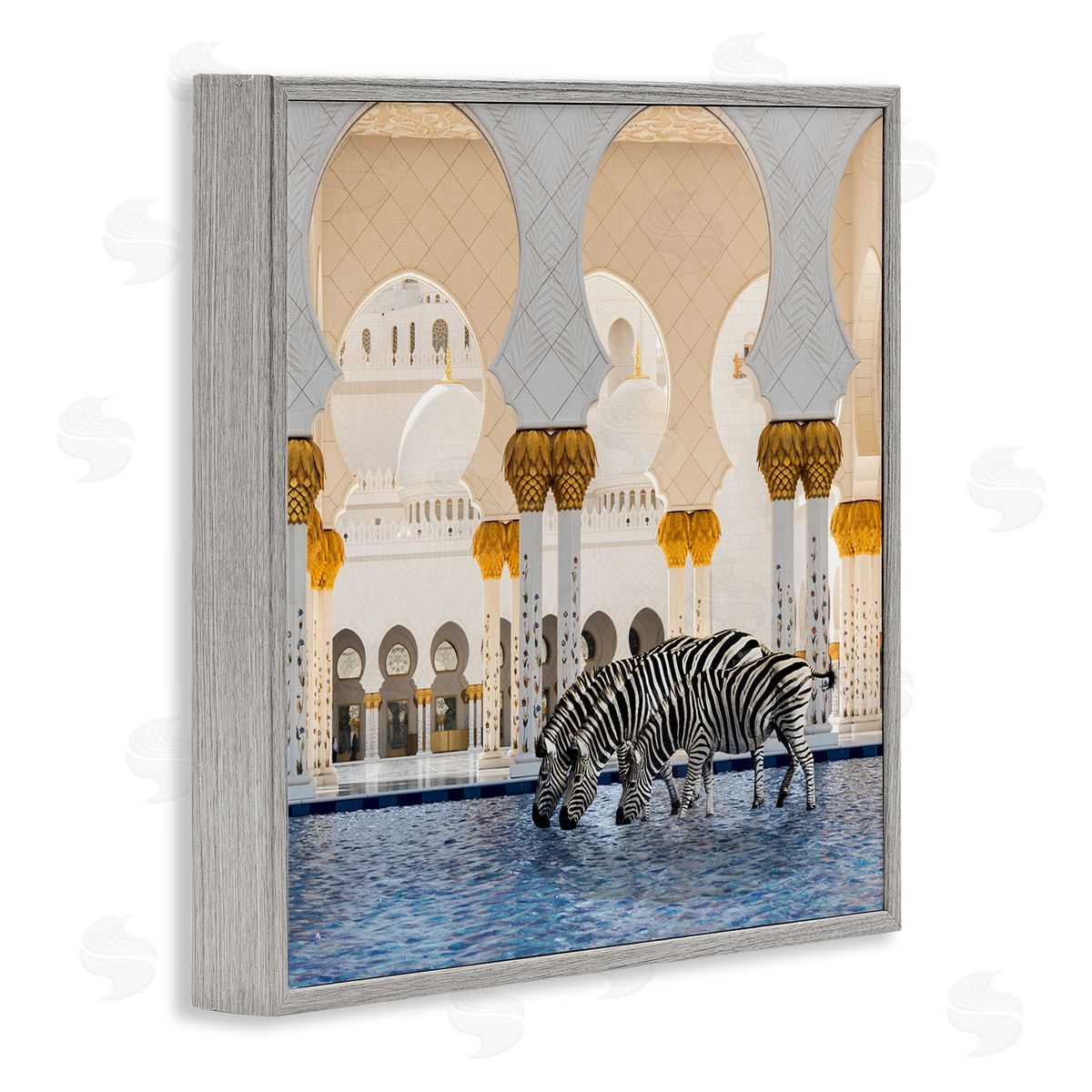 Zebras in Arabesque Arch Grey Frame Print Wall Art, Home Decor by Ziwei Li