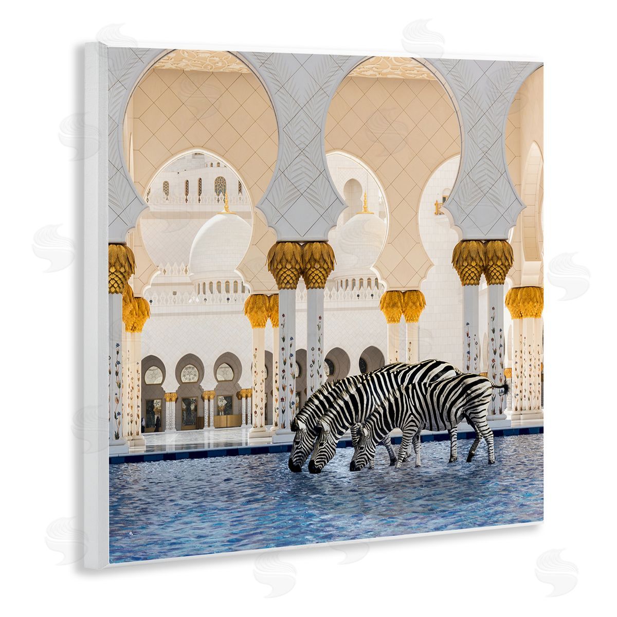 Zebras in Arabesque Arch Wood Plaque Wall Art, Home Decor by Ziwei Li