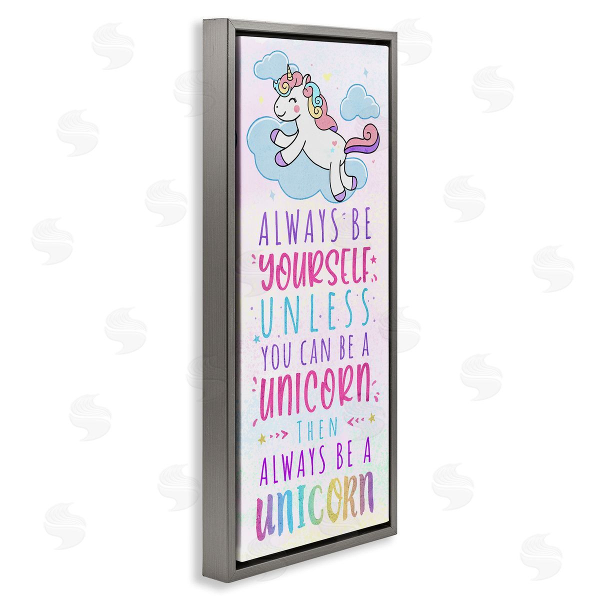 Be Yourself or a Unicorn Grey Floating Frame Canvas Wall Art, Home Decor by Ziwei Li