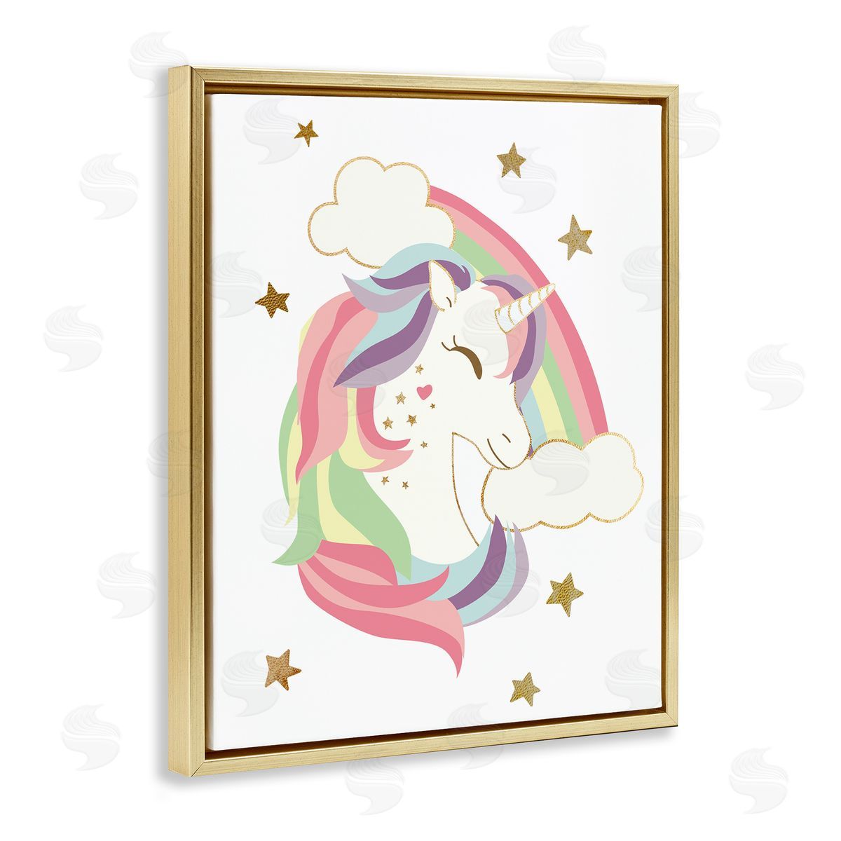 Rainbow Unicorn with Stars Gold Floating Frame Canvas Wall Art, Home Decor by Ziwei Li