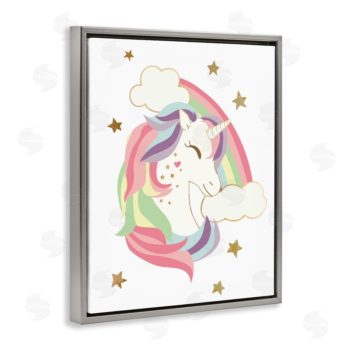 Rainbow Unicorn with Stars Grey Floating Frame Canvas Wall Art, Home Decor by Ziwei Li