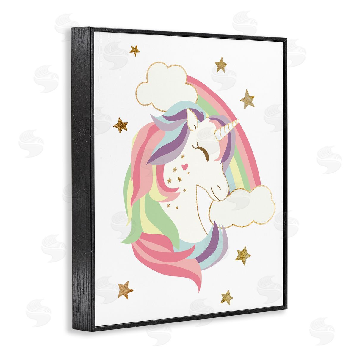 Rainbow Unicorn with Stars Black Frame Print Wall Art, Home Decor by Ziwei Li