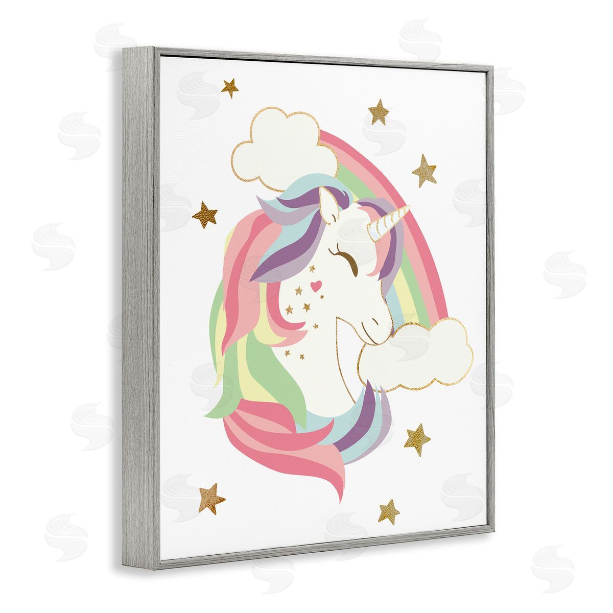 Rainbow Unicorn with Stars Grey Frame Print Wall Art, Home Decor by Ziwei Li