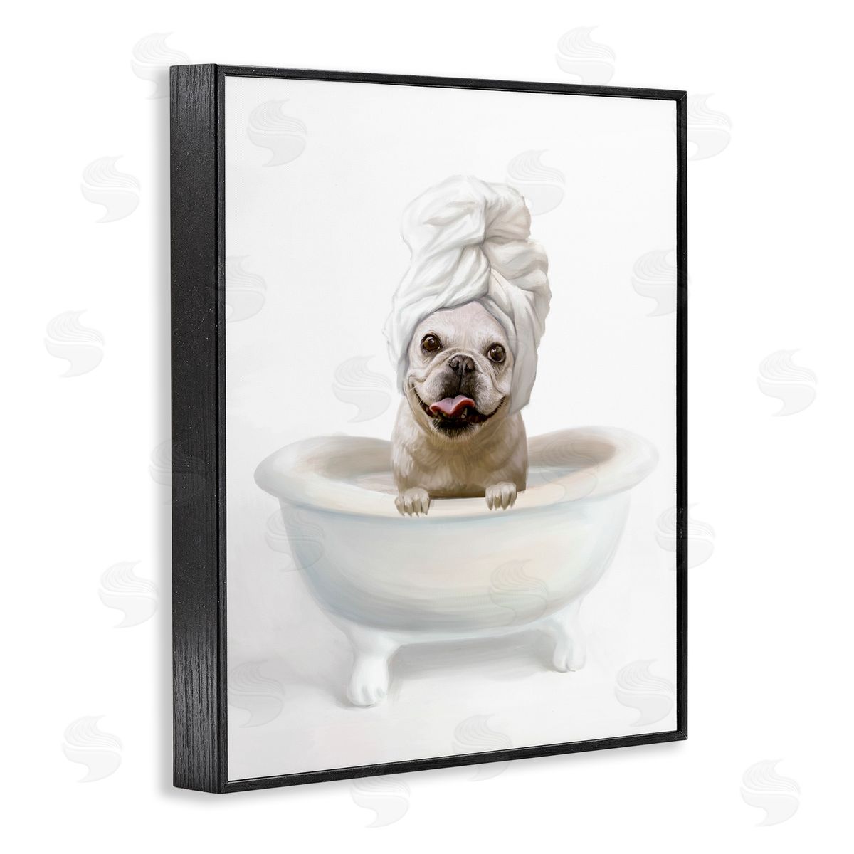 Dog with Towel Wrap in Bath Black Frame Print Wall Art, Home Decor by Ziwei Li