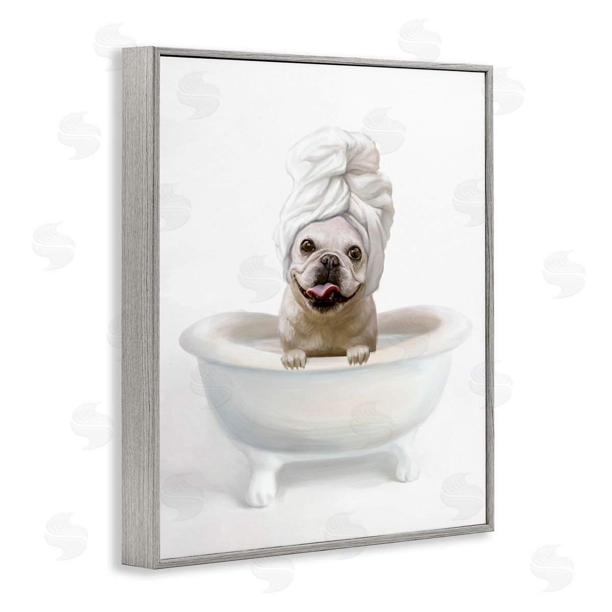 Dog with Towel Wrap in Bath Grey Frame Print Wall Art, Home Decor by Ziwei Li