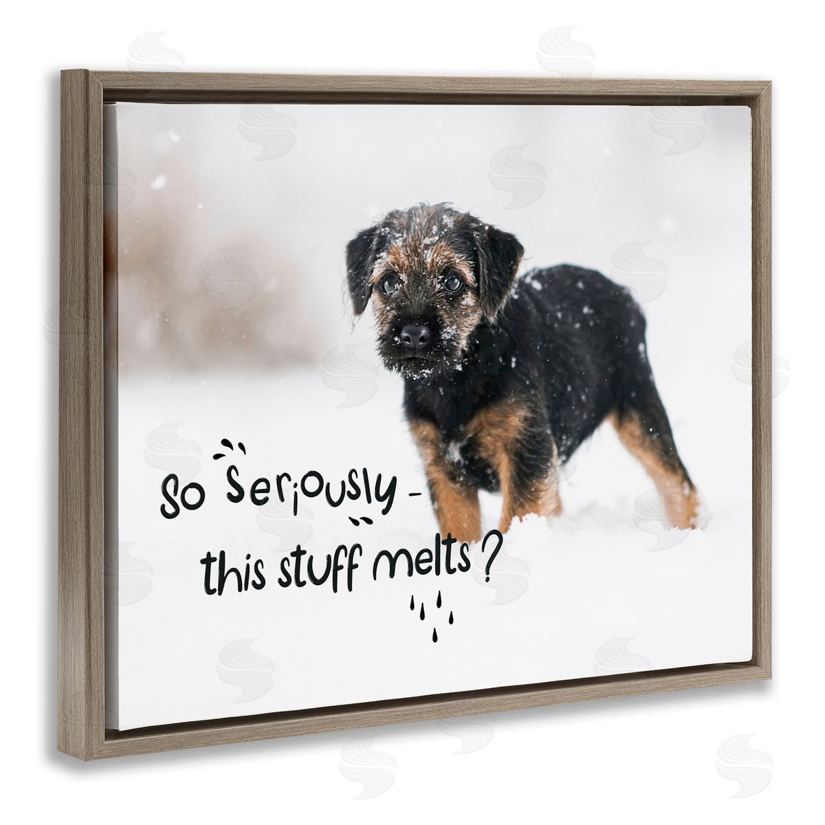 This Stuff Melts Snow Puppy Brown Floating Frame Canvas Wall Art, Home Decor by Ziwei Li