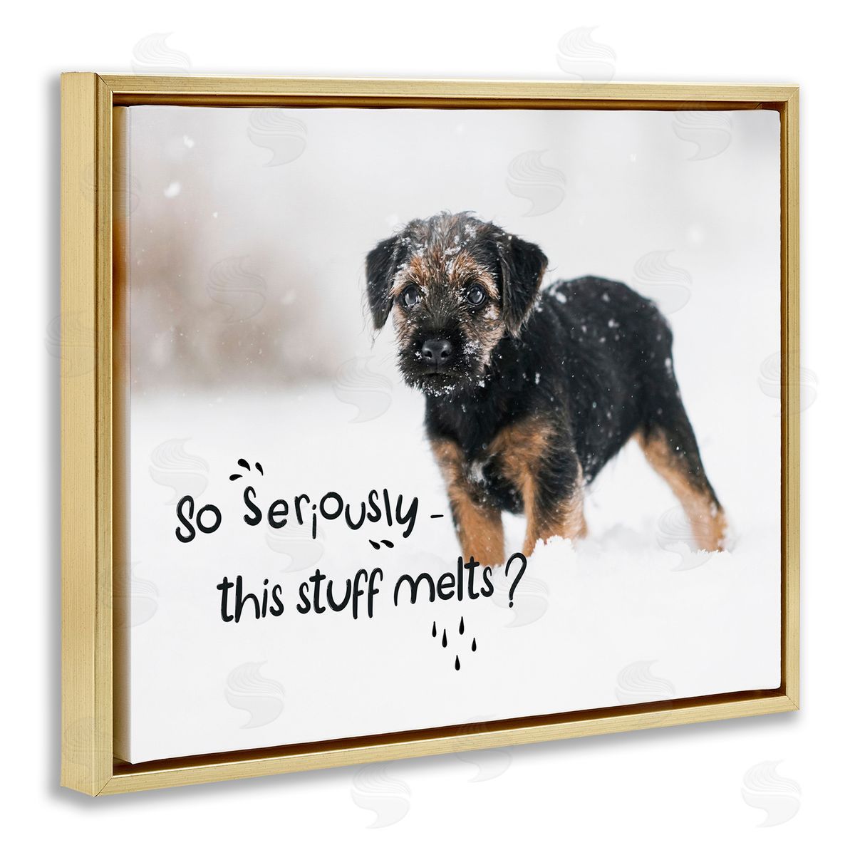 This Stuff Melts Snow Puppy Gold Floating Frame Canvas Wall Art, Home Decor by Ziwei Li