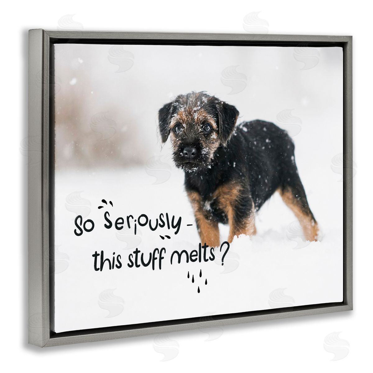 This Stuff Melts Snow Puppy Grey Floating Frame Canvas Wall Art, Home Decor by Ziwei Li