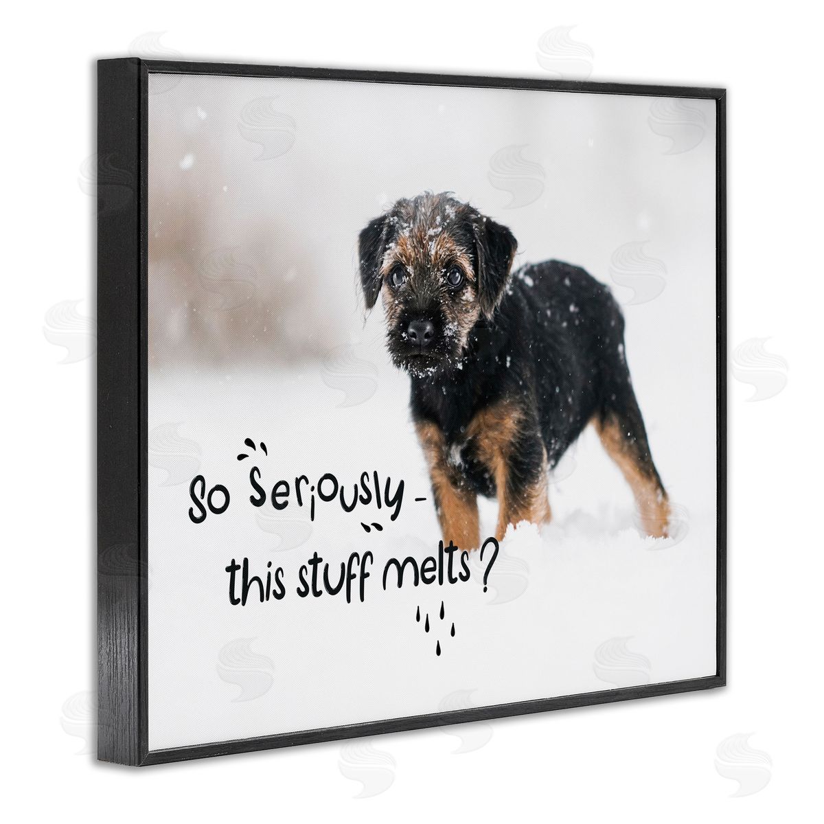 This Stuff Melts Snow Puppy Black Frame Print Wall Art, Home Decor by Ziwei Li