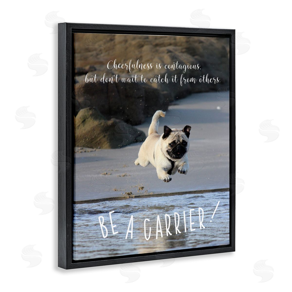 Cheerfullness is Contagious Dog Black Floating Frame Canvas Wall Art, Home Decor by Ziwei Li