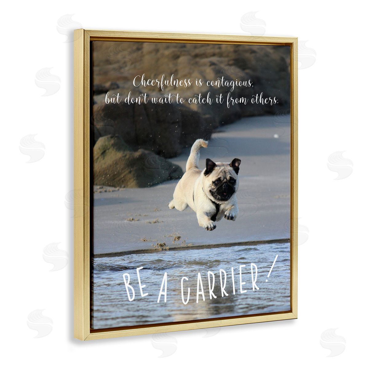 Cheerfullness is Contagious Dog Gold Floating Frame Canvas Wall Art, Home Decor by Ziwei Li