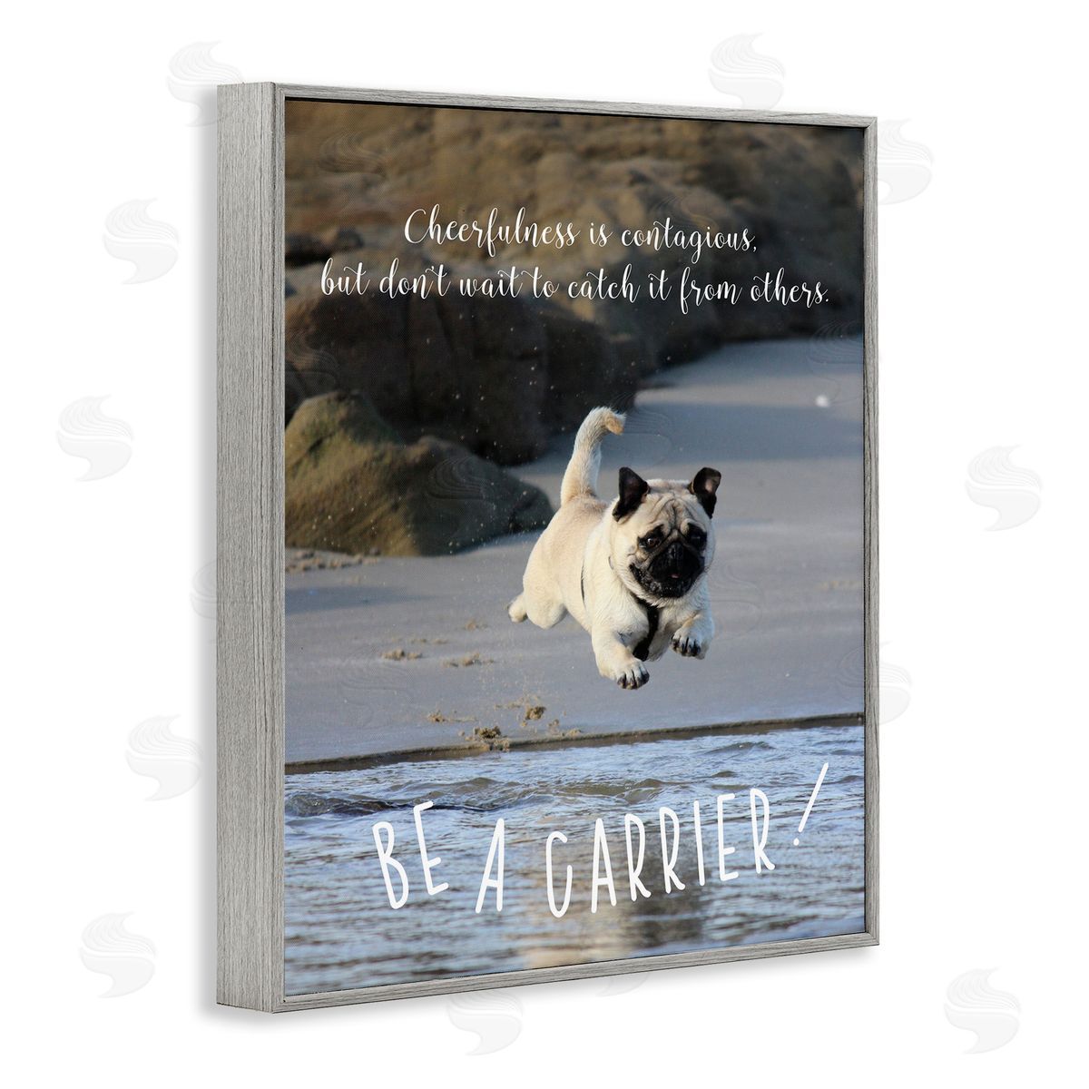 Cheerfullness is Contagious Dog Grey Frame Print Wall Art, Home Decor by Ziwei Li