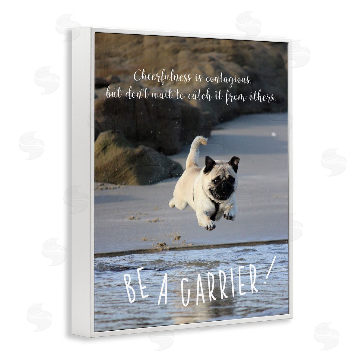 Cheerfullness is Contagious Dog White Frame Print Wall Art, Home Decor by Ziwei Li