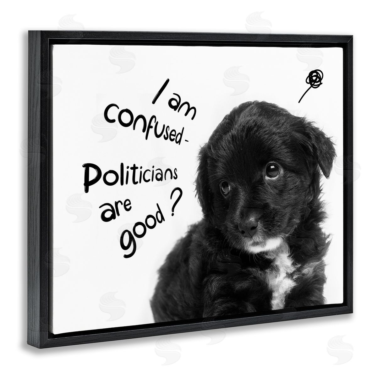 Politicians Are Good Puppy Black Floating Frame Canvas Wall Art, Home Decor by Ziwei Li