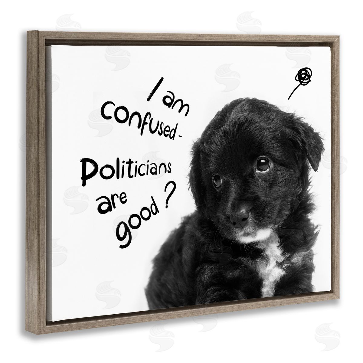 Politicians Are Good Puppy Brown Floating Frame Canvas Wall Art, Home Decor by Ziwei Li