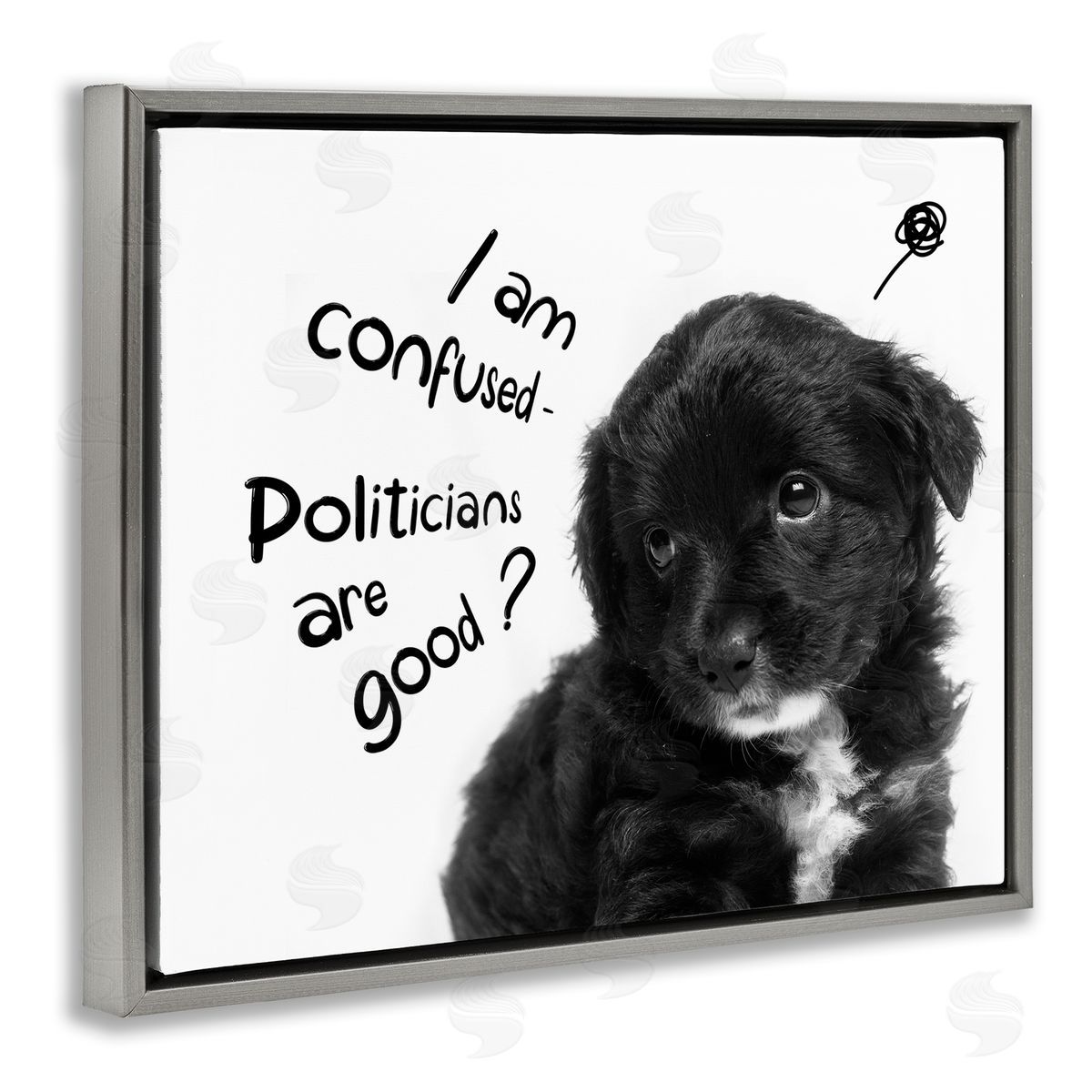 Politicians Are Good Puppy Grey Floating Frame Canvas Wall Art, Home Decor by Ziwei Li