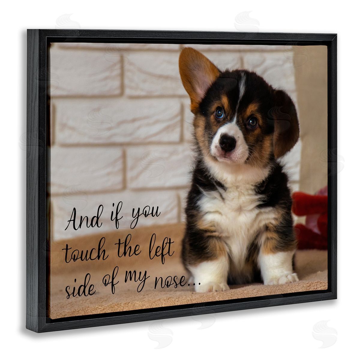 Touch Left Side Funny Dog Black Floating Frame Canvas Wall Art, Home Decor by Ziwei Li