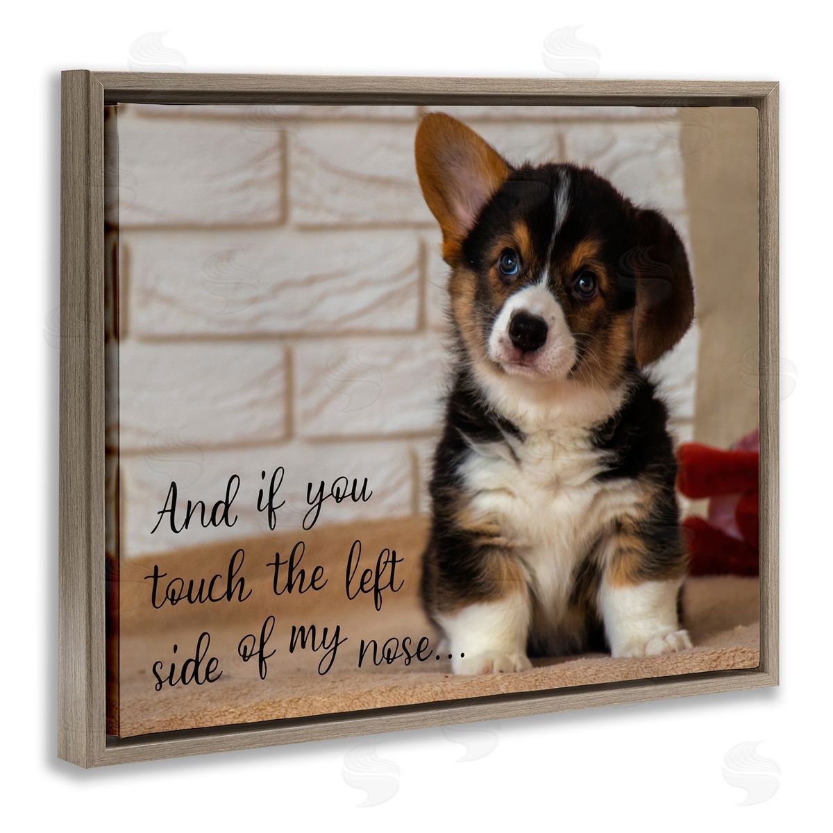 Touch Left Side Funny Dog Brown Floating Frame Canvas Wall Art, Home Decor by Ziwei Li