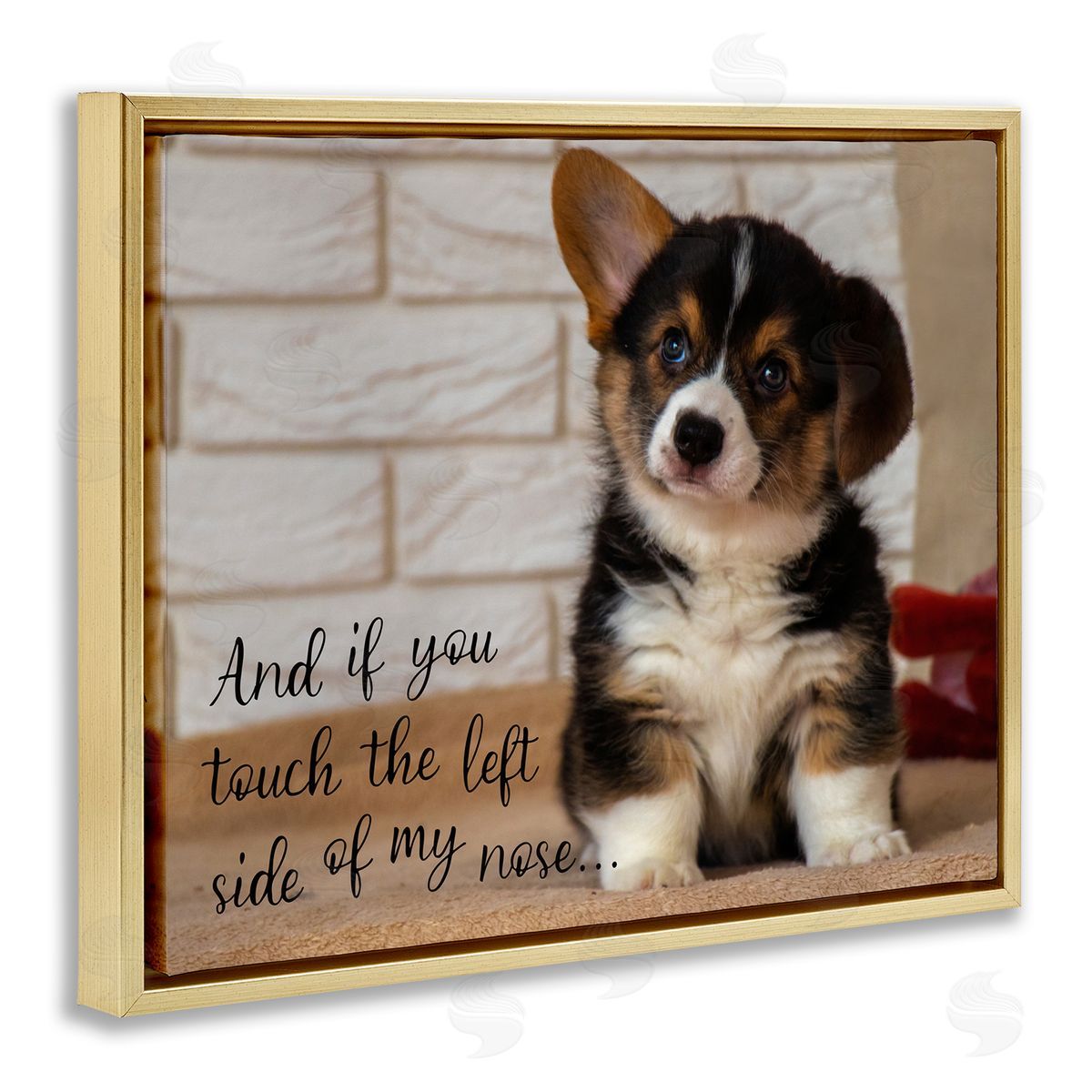 Touch Left Side Funny Dog Gold Floating Frame Canvas Wall Art, Home Decor by Ziwei Li