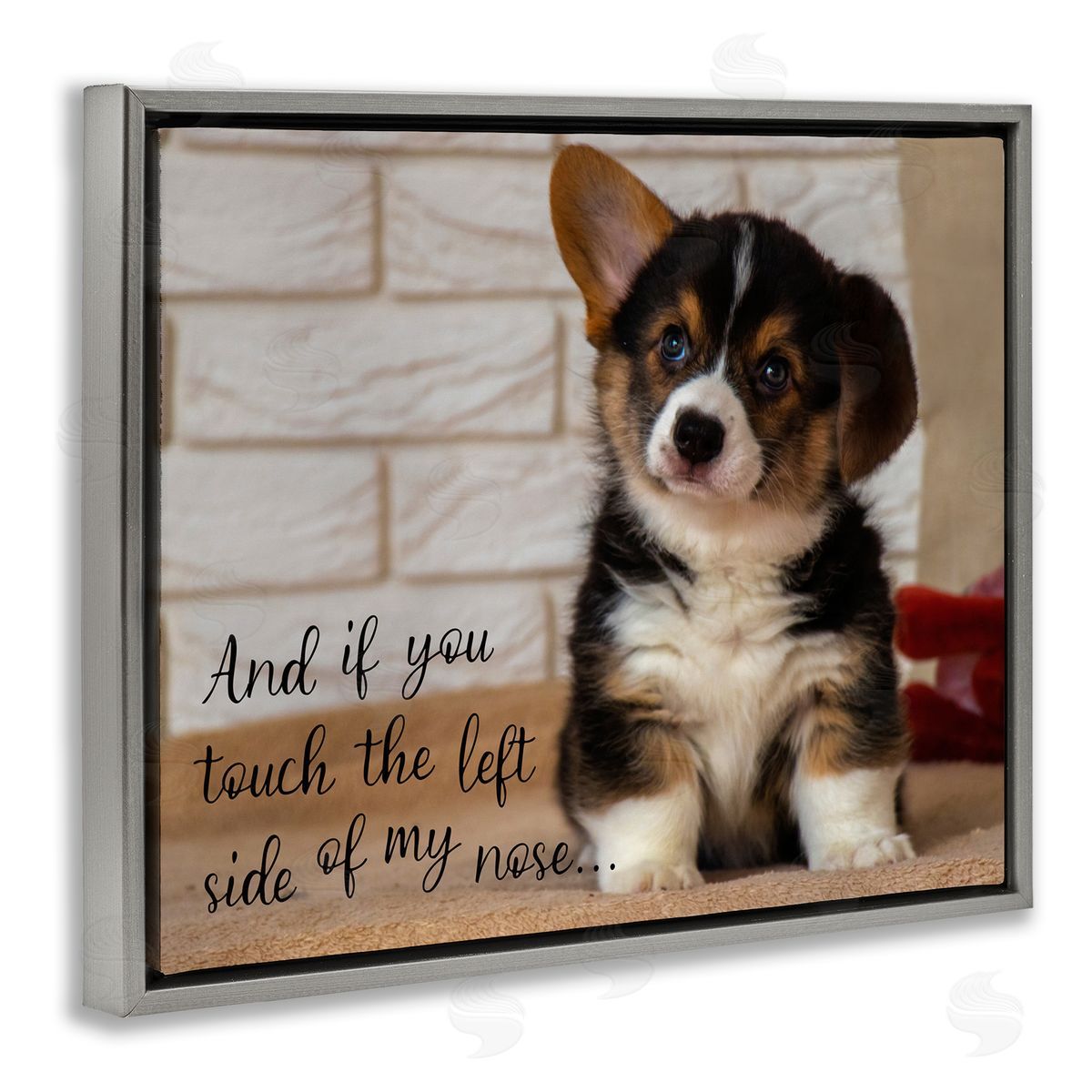 Touch Left Side Funny Dog Grey Floating Frame Canvas Wall Art, Home Decor by Ziwei Li