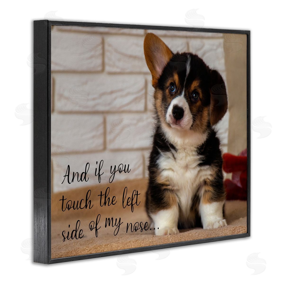 Touch Left Side Funny Dog Black Frame Print Wall Art, Home Decor by Ziwei Li