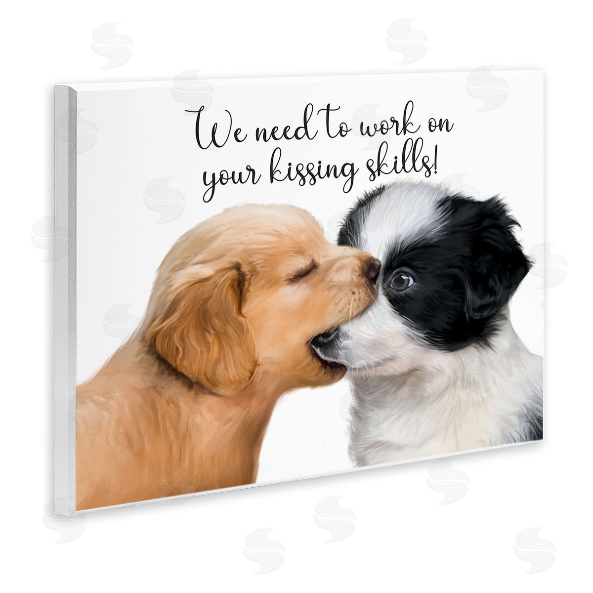 Puppy Love Kissing Skills Wood Plaque Wall Art, Home Decor by Ziwei Li