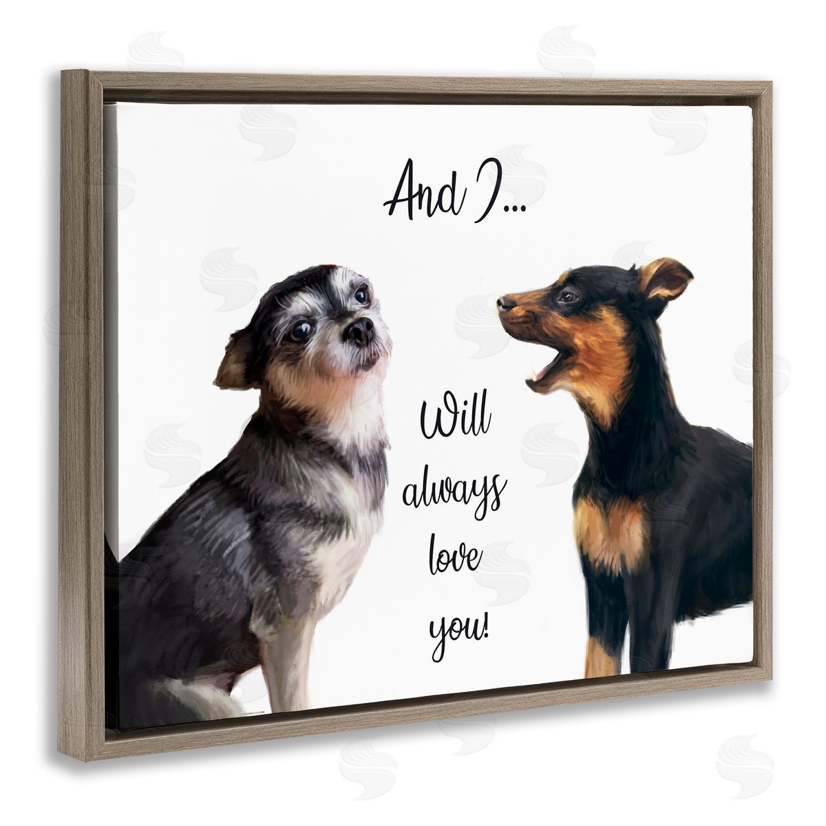 Will Love You Dogs Brown Floating Frame Canvas Wall Art, Home Decor by Ziwei Li