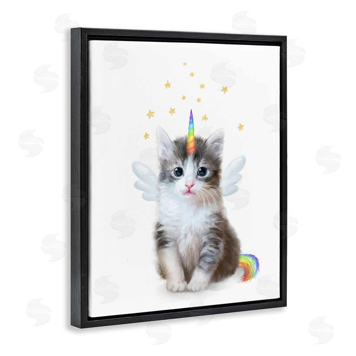 Unicorn Kitten Fantasy Feline Black Floating Frame Canvas Wall Art, Home Decor by Ziwei Li