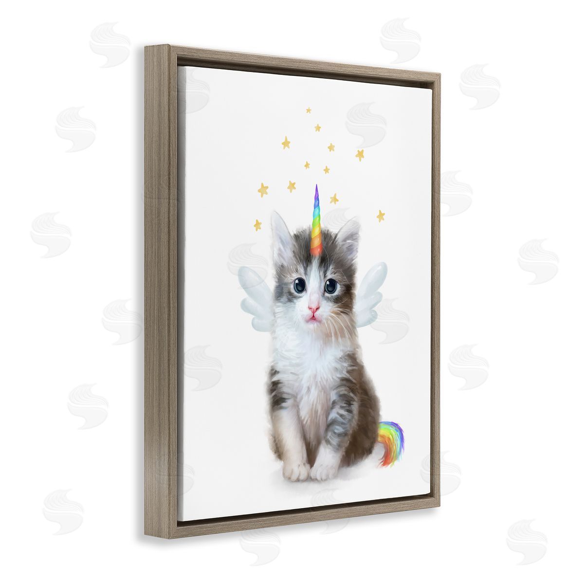 Unicorn Kitten Fantasy Feline Brown Floating Frame Canvas Wall Art, Home Decor by Ziwei Li
