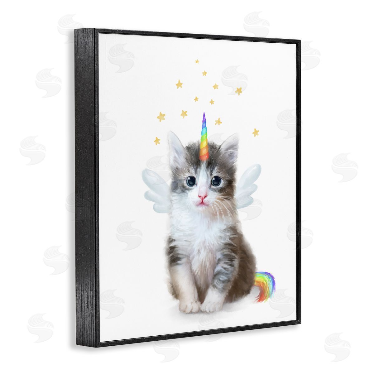 Unicorn Kitten Fantasy Feline Black Frame Print Wall Art, Home Decor by Ziwei Li
