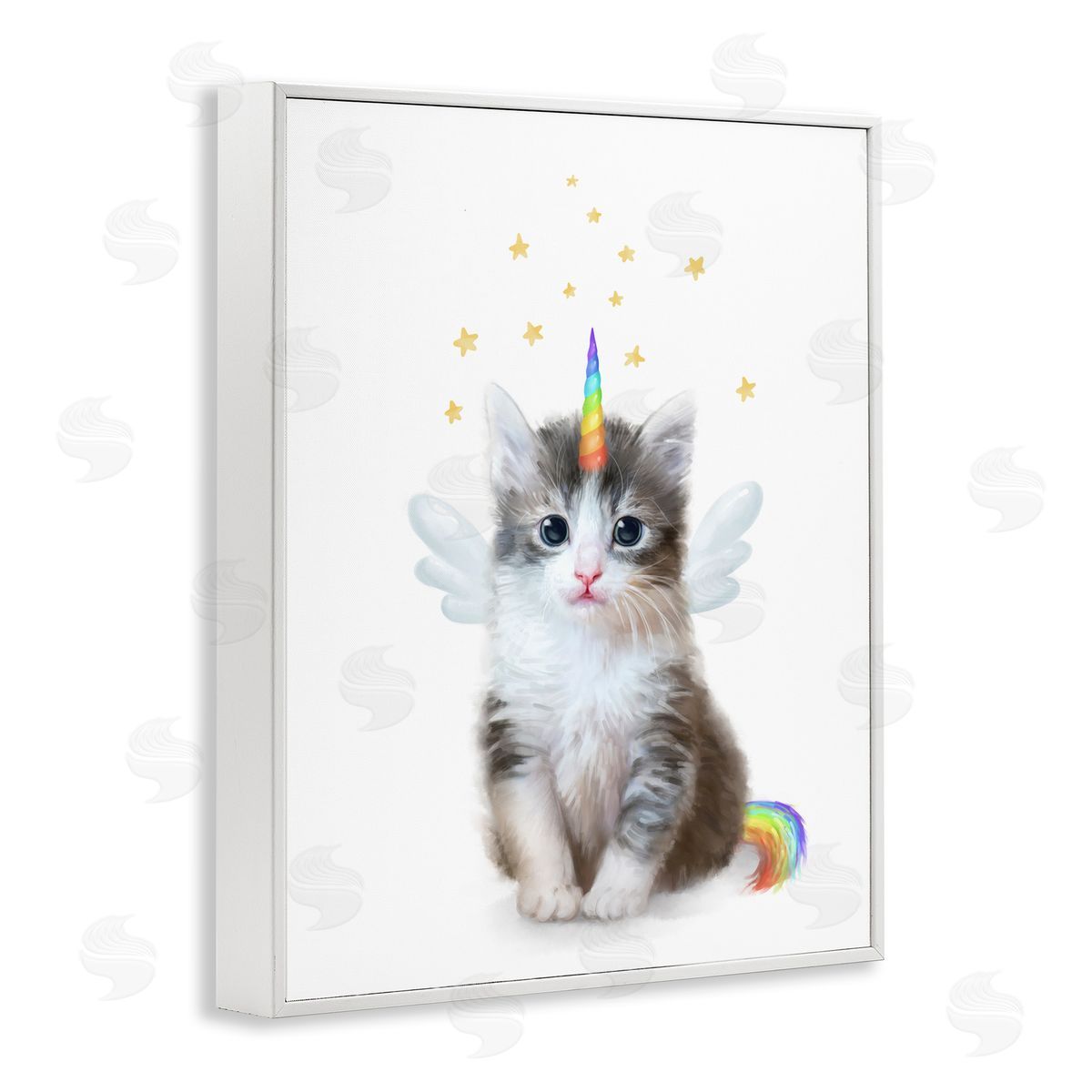 Unicorn Kitten Fantasy Feline White Frame Print Wall Art, Home Decor by Ziwei Li